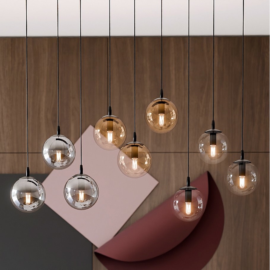 Lestenec na vrvici COSMO 9xE14/10W/230V črna/siva/bež/prozorna