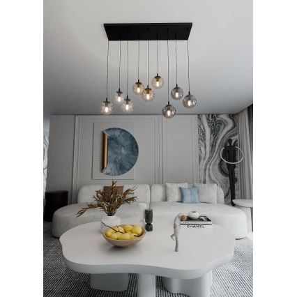 Lestenec na vrvici COSMO 9xE14/10W/230V črna/siva/bež/prozorna