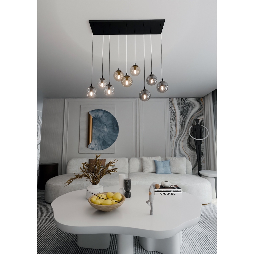 Lestenec na vrvici COSMO 9xE14/10W/230V črna/siva/bež/prozorna