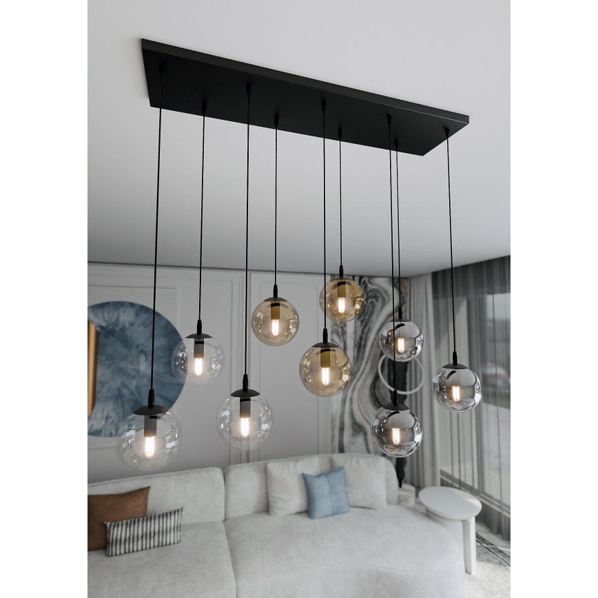 Lestenec na vrvici COSMO 9xE14/10W/230V črna/siva/bež/prozorna