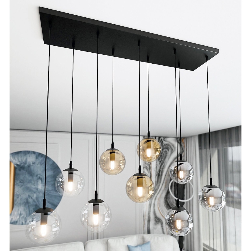 Lestenec na vrvici COSMO 9xE14/10W/230V črna/siva/bež/prozorna