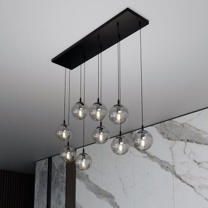 Lestenec na vrvici COSMO 9xE14/10W/230V črna/siva