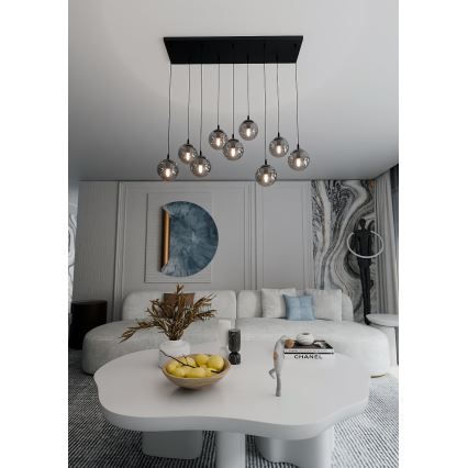 Lestenec na vrvici COSMO 9xE14/10W/230V črna/siva