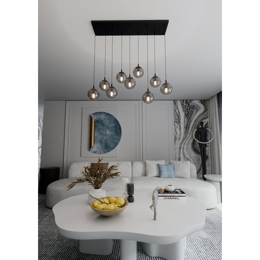 Lestenec na vrvici COSMO 9xE14/10W/230V črna/siva