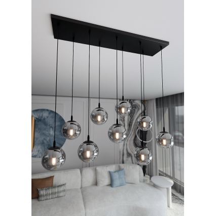 Lestenec na vrvici COSMO 9xE14/10W/230V črna/siva