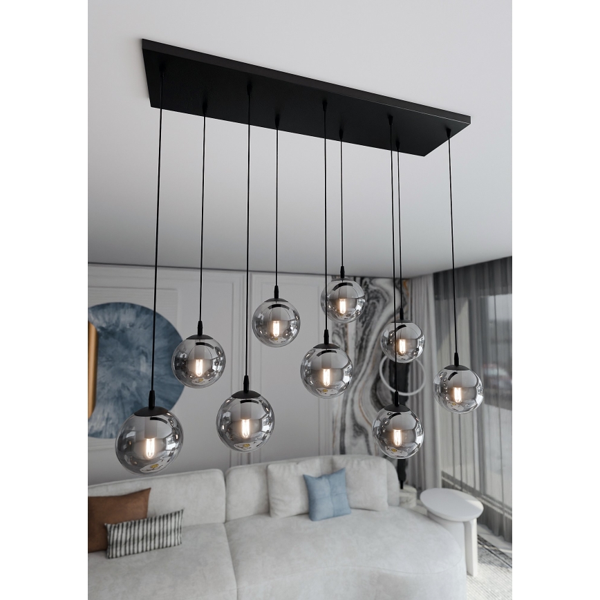 Lestenec na vrvici COSMO 9xE14/10W/230V črna/siva