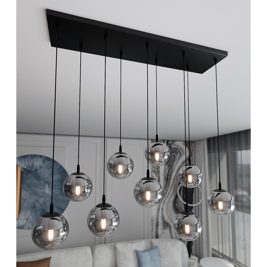 Lestenec na vrvici COSMO 9xE14/10W/230V črna/siva