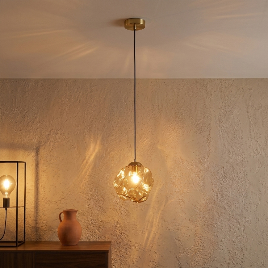 Lestenec na vrvici CRISTAL 1xE14/15W/230V medenina/dimno bež