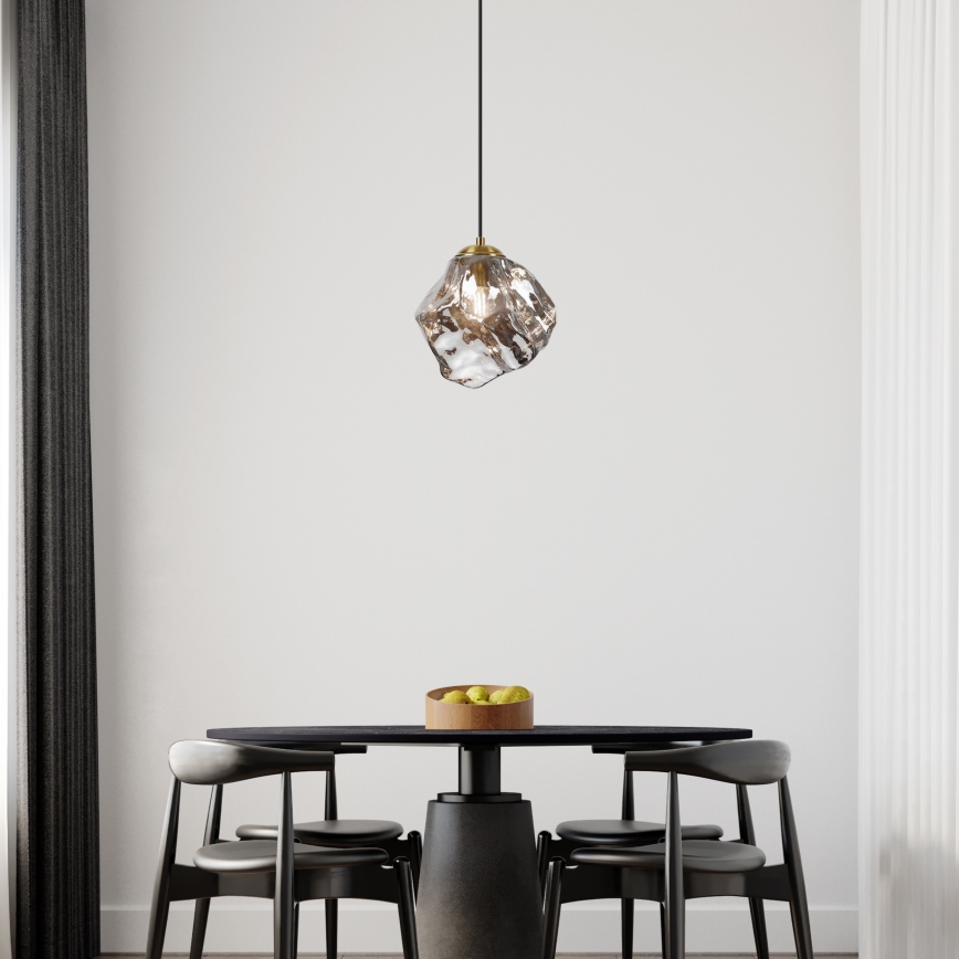 Lestenec na vrvici CRISTAL 1xE14/15W/230V medenina/dimno črna