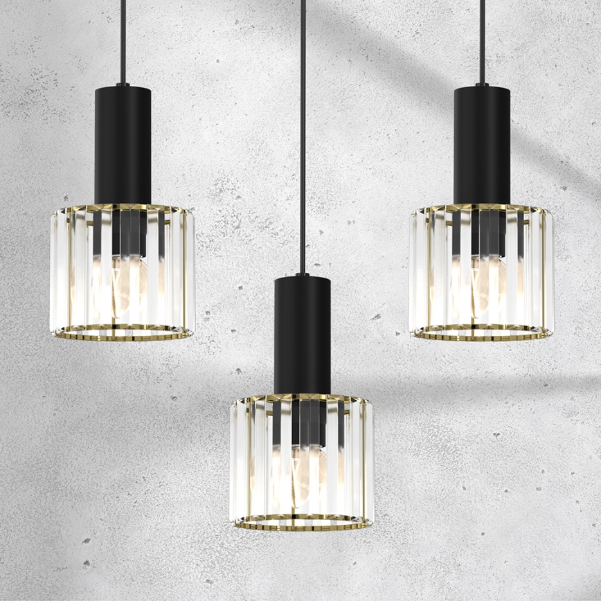Lestenec na vrvici CRISTAL 3xE27/60W/230V črna