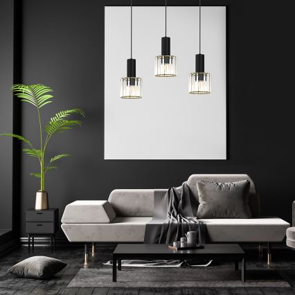 Lestenec na vrvici CRISTAL 3xE27/60W/230V črna