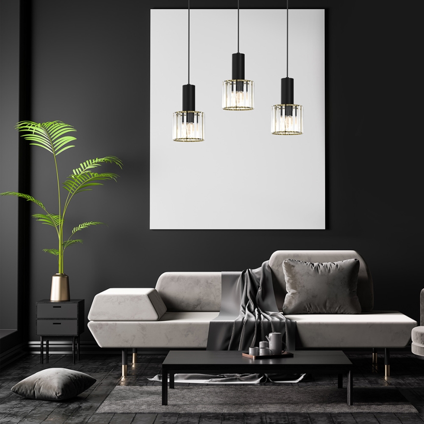 Lestenec na vrvici CRISTAL 3xE27/60W/230V črna