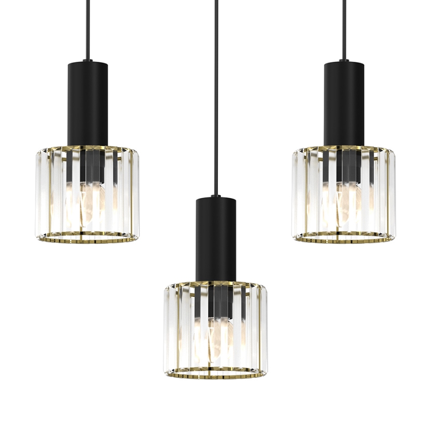 Lestenec na vrvici CRISTAL 3xE27/60W/230V črna