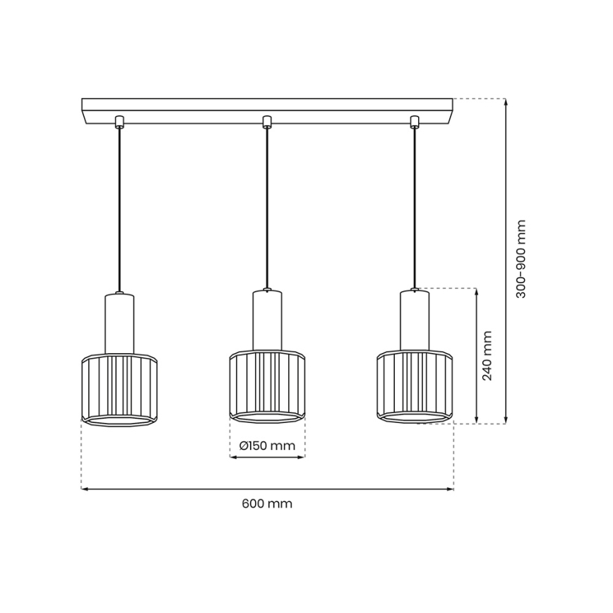 Lestenec na vrvici CRISTAL 3xE27/60W/230V črna