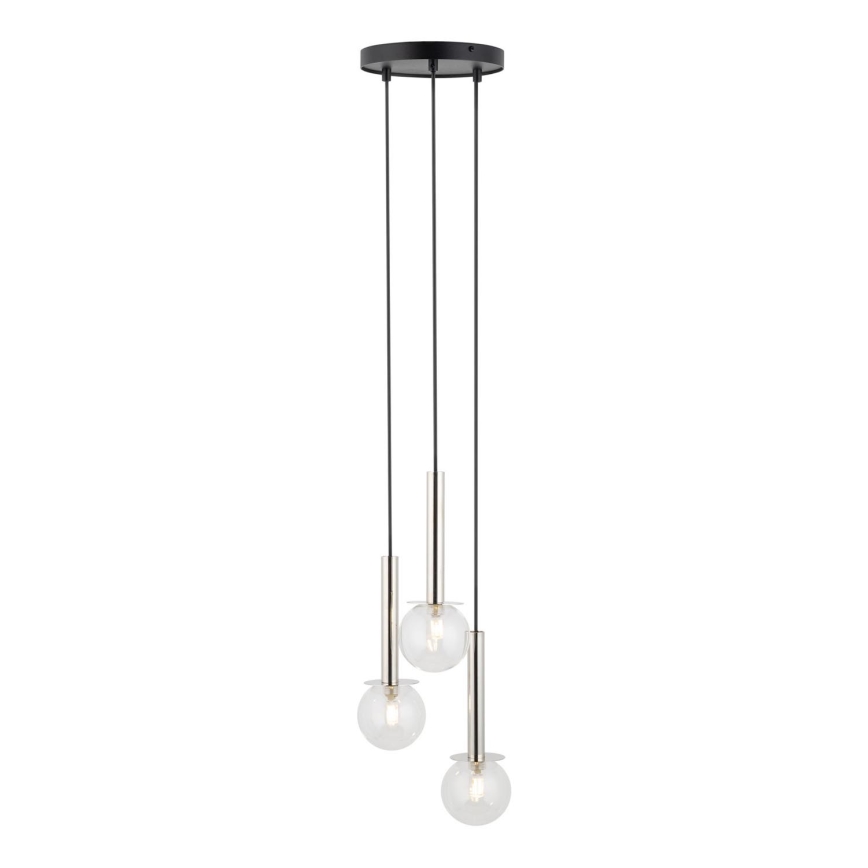 Lestenec na vrvici DAISY 3xG9/12W/230V pr. 27 cm sijajni krom/črna/prozorna