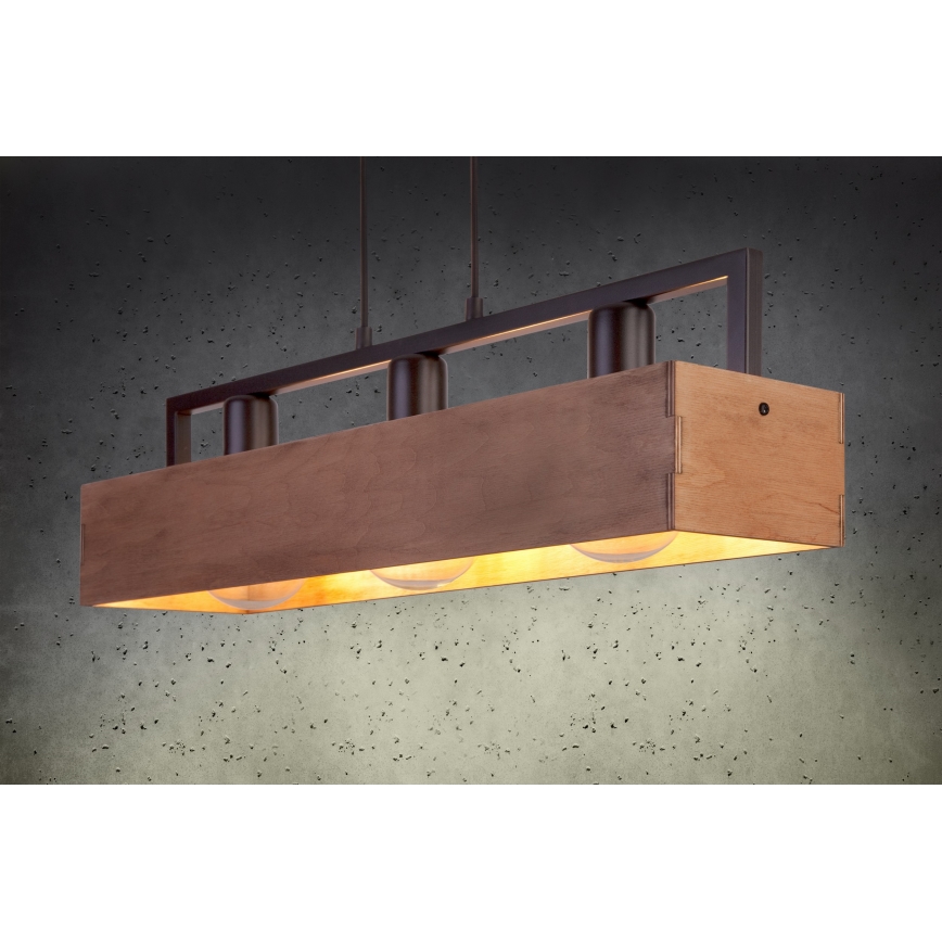 Lestenec na vrvici DAKOTA 3xE27/60W/230V les/črna
