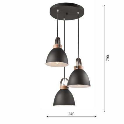 Lestenec na vrvici DANIELLE 3xE27/60W/230V bukev