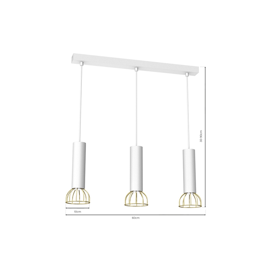 Lestenec na vrvici DANTE 3xGU10/25W/230V bel/zlat