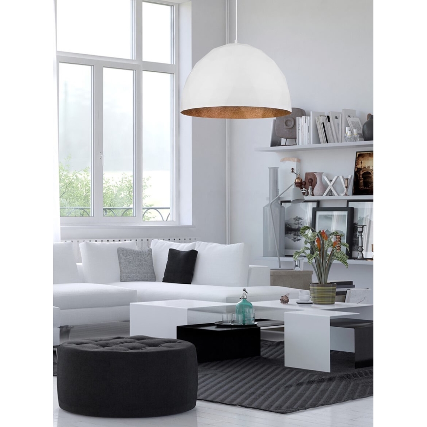Lestenec na vrvici DIAMENT 1xE27/60W/230V premer 50 cm bela/bakrena