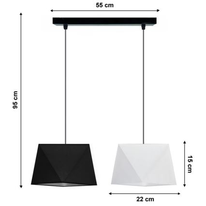 Lestenec na vrvici DIAMENT 2xE27/60W/230V črno-bela