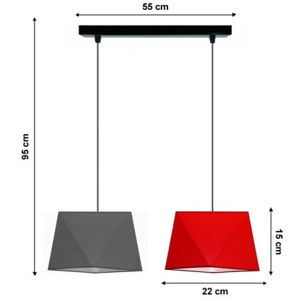 Lestenec na vrvici DIAMENT 2xE27/60W/230V sivo-rdeča