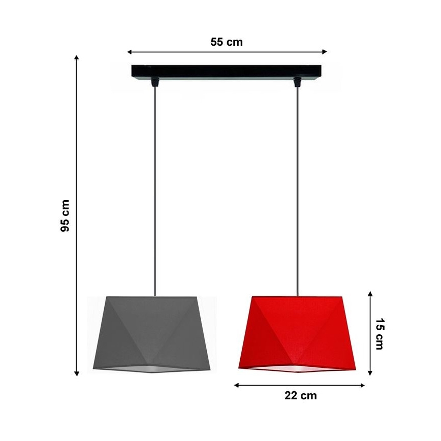 Lestenec na vrvici DIAMENT 2xE27/60W/230V sivo-rdeča