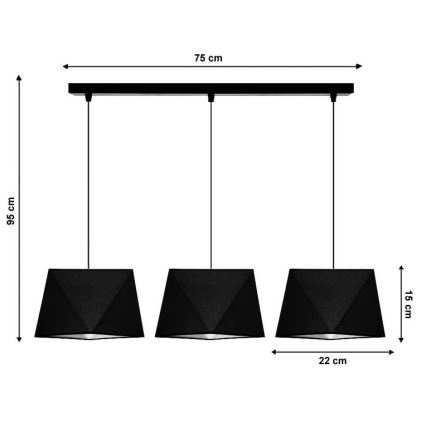 Lestenec na vrvici DIAMENT 3xE27/60W/230V črna