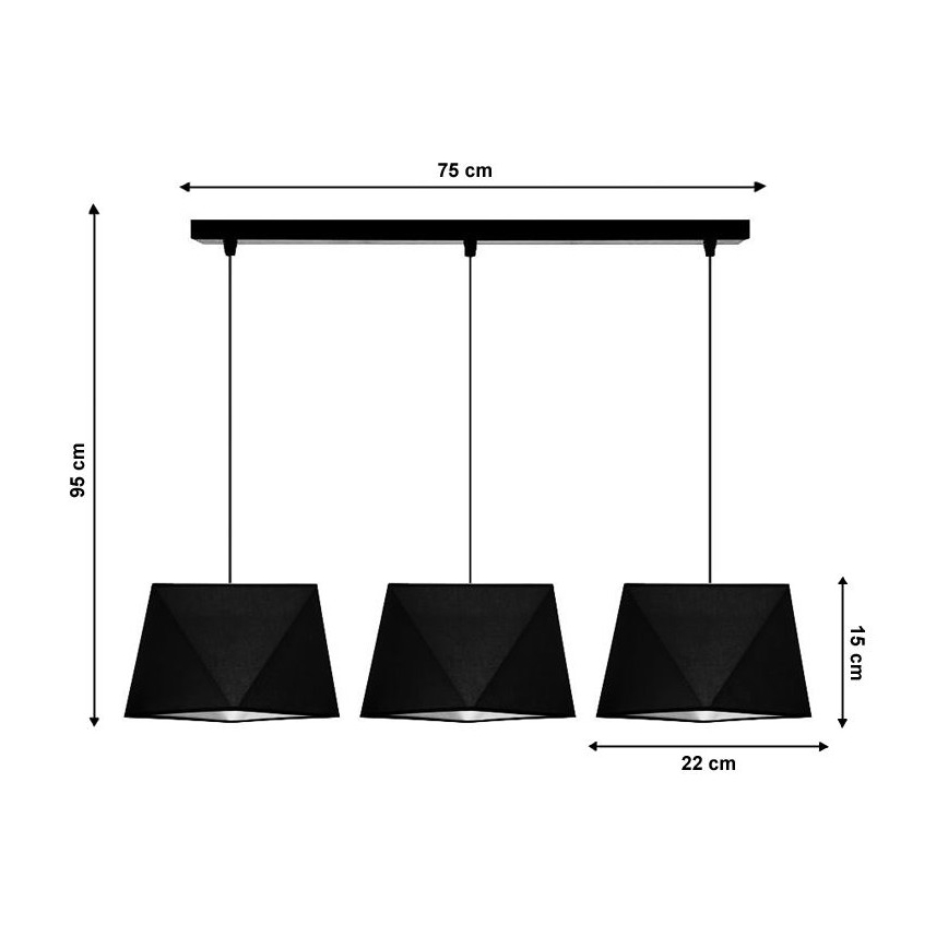 Lestenec na vrvici DIAMENT 3xE27/60W/230V črna