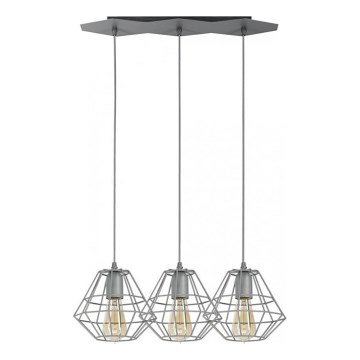 Lestenec na vrvici DIAMOND 3xE27/60W/230V siv