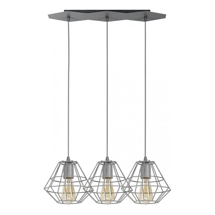 Lestenec na vrvici DIAMOND 3xE27/60W/230V siv