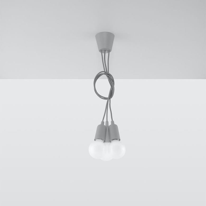 Lestenec na vrvici DIEGO 3xE27/60W/230V siva