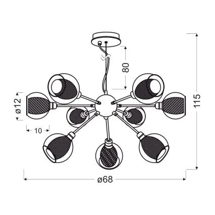 Lestenec na vrvici DIXI 9xE14/40W/230V