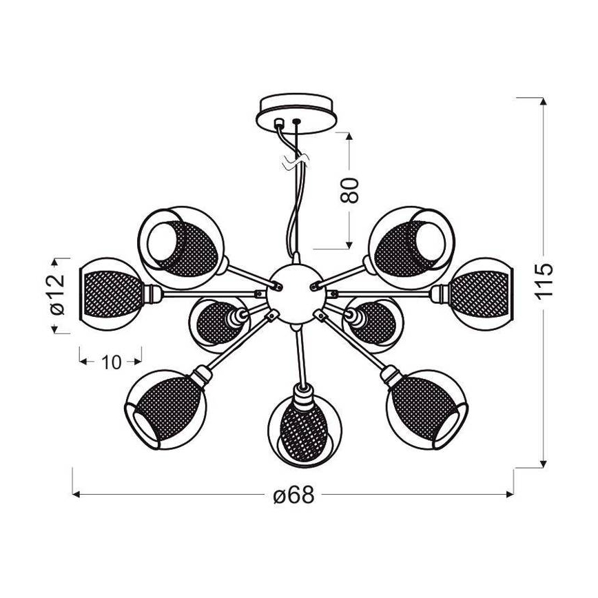 Lestenec na vrvici DIXI 9xE14/40W/230V
