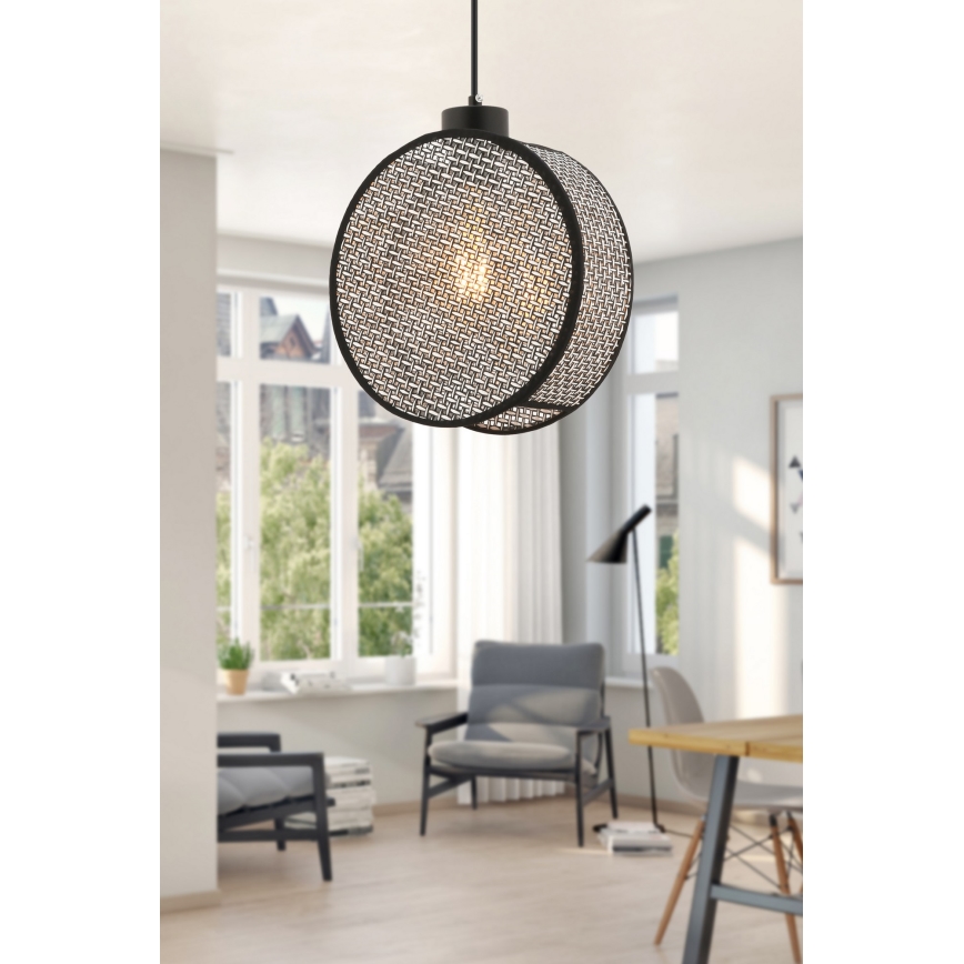 Lestenec na vrvici DRUM 1xE27/60W/230V siva/črna