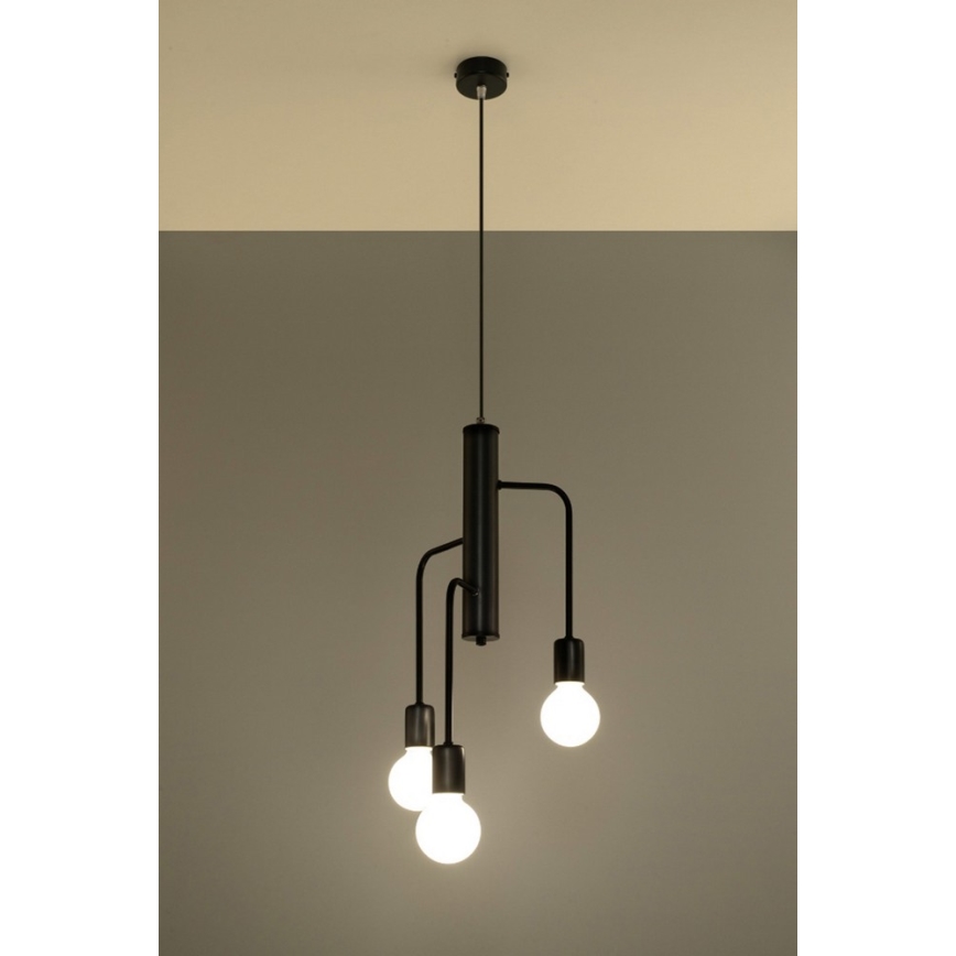 Lestenec na vrvici DUOMO 3M 3xE27/60W/230V črn