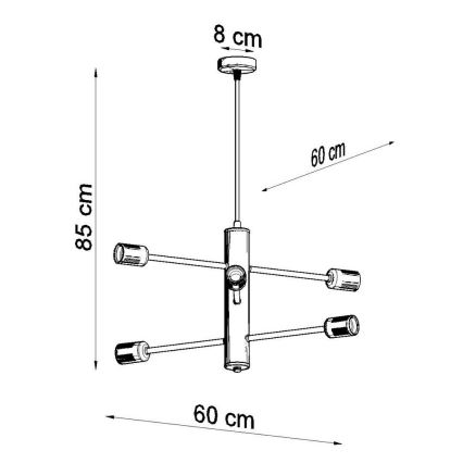 Lestenec na vrvici DUOMO 6 6xE27/60W/230V črn