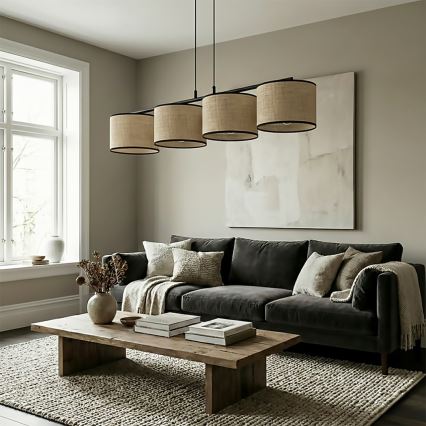 Lestenec na vrvici ECO 4xE27/15W/230V bež/ratan