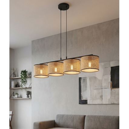 Lestenec na vrvici ECO 4xE27/15W/230V bež/ratan