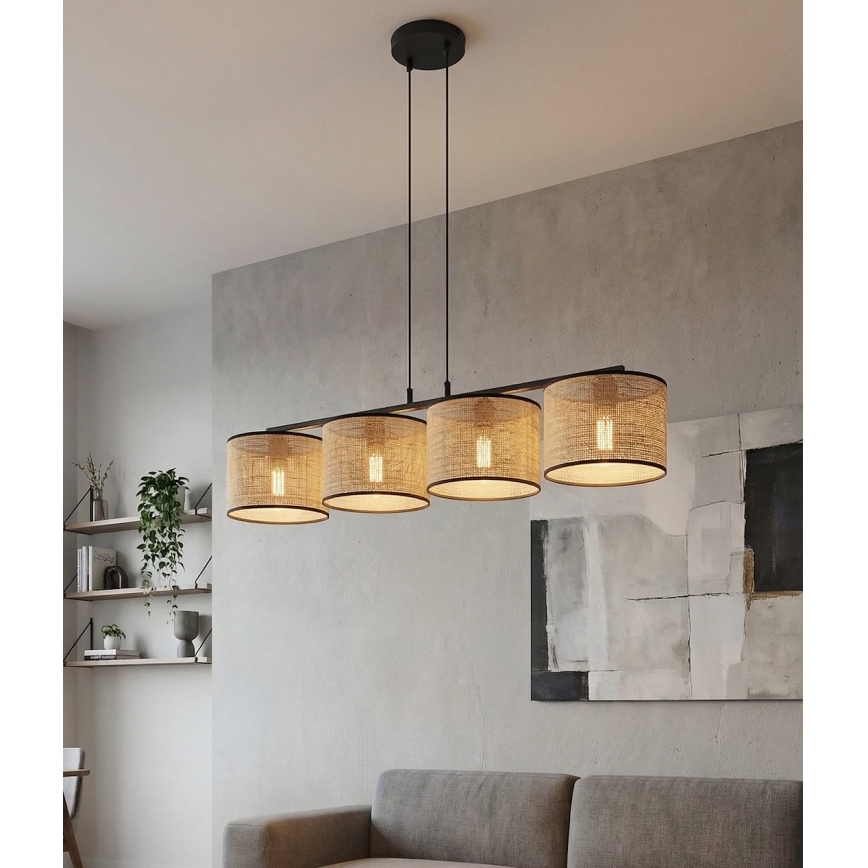 Lestenec na vrvici ECO 4xE27/15W/230V bež/ratan