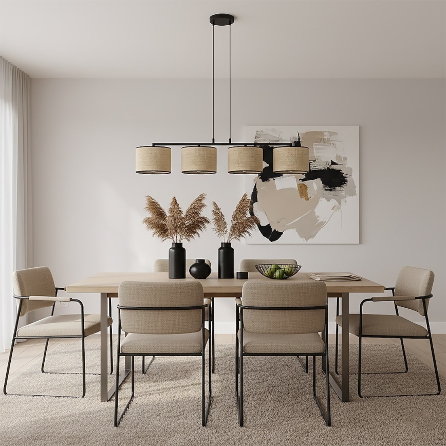 Lestenec na vrvici ECO 4xE27/15W/230V bež/ratan