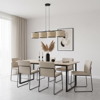 Lestenec na vrvici ECO 4xE27/15W/230V bež/ratan