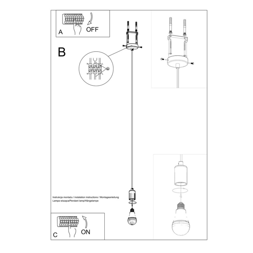 Lestenec na vrvici EDISON 1xE27/60W/230V črn