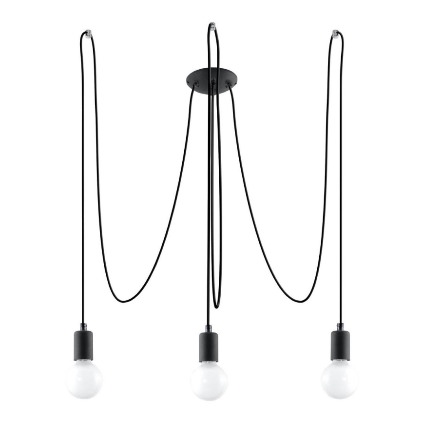 Lestenec na vrvici EDISON 3 3xE27/60W/230V pajek črna