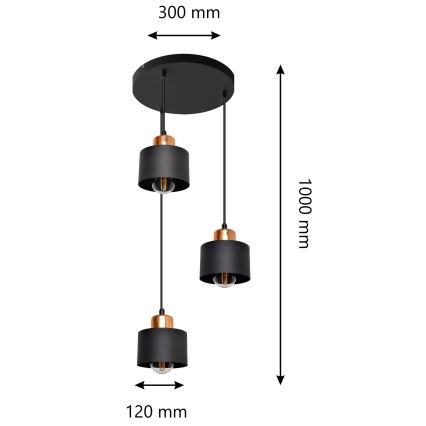 Lestenec na vrvici EDISON 3xE27/15W/230V
