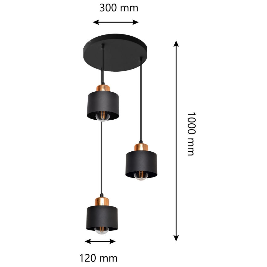 Lestenec na vrvici EDISON 3xE27/15W/230V