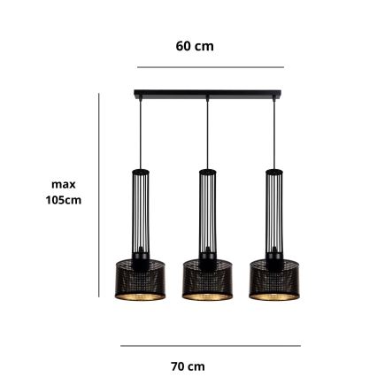 Lestenec na vrvici ELIS 3xE27/60W/230V