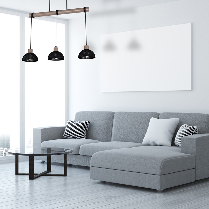 Lestenec na vrvici ERIK 3xE27/60W/230V rjav/črn