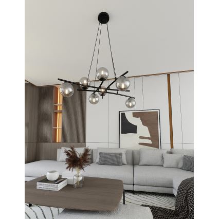 Lestenec na vrvici ESSA 8xE14/10W/230V črna/dimna