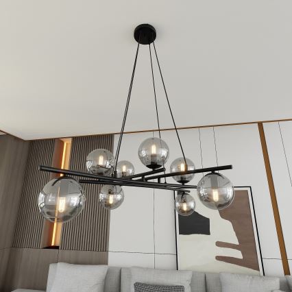 Lestenec na vrvici ESSA 8xE14/10W/230V črna/dimna