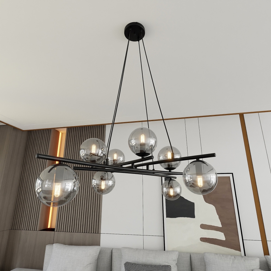 Lestenec na vrvici ESSA 8xE14/10W/230V črna/dimna